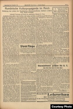 Un articol al lui Sextil Pușcariu în ziarul nazist din România „Südostdeutsche Tageszeitung”, 1942