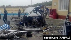 Uzbekistan - remains of the Uzbek car Nexia after explosion in Samarkand region, undated