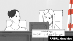 ჩანახატი მზია ამაღლობელის სასამარლო სხდომაზე. 14 ივლისი, 2025 წელი