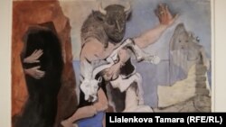 Пабло Пикассо. Минотавр и мертвая лошадь у пещеры перед девушкой с вуалью