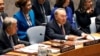 Kazakh President Nursultan Nazarbaev (right) speaks while UN Secretary-General Antonio Guterres looks during a Security Council meeting in New York on January 18.