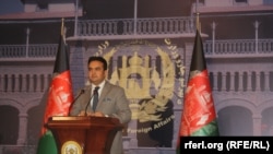 Afghan foreign ministry spokesman Shekib Mustaghni during a press conference in Kabul on May.