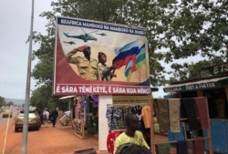 A billboard in Bangui with the slogan "The Central African Republic is hand in hand with Russia" (file photo)