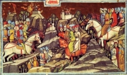 Прибуття половців до Угорщини («Ілюстрована хроніка», ХIV століття)