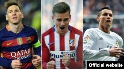 Ведущие испанские игроки-иностранцы: аргентинец Лионель Месси ("Барселона"), француз Антуан Гризманн ("Атлетико"), португалец Криштиану Роналдо ("Реал)