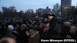 Thousands gathered for a rally by opposition candidate Raffi Hovannisian in Yerevan on February 20.