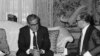 Secretary of Defense Harold Brown, left, meets with Israeli Prime Minister Menachem Begin Tuesday, July 19, 1977 at Blair House in Washington.(AP Photo)