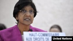 Switzerland -- UN High Commissioner for Human Rights Navi Pillay addresses during the special session a situation in Syria of the 20th session of the Human Rights Council, Geneva, 27Jun2012