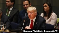 Президент США Дональд Трамп на заседании в ООН. Нью-Йорк, 24 сентября 2018 года.