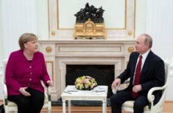 Cancelara Angela Merkel și președintele Vladimir Putin, Moscova, 11 ianuarie 2020.