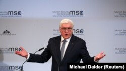 German President Frank-Walter Steinmeier speaks at the Munich Security Conference in Munich on February 14. 
