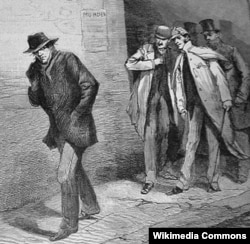 "Подозрительная личность". Рисунок из газеты Illustrated London News. 13 октября 1888. Неизвестный художник.