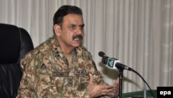 Pakistani Army spokesman Asim Bajwa speaking to reporters in Karachi earlier this year.