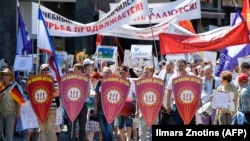 Акция протеста против перевода школьного образования в Латвии на латышский язык, июнь 2018 года