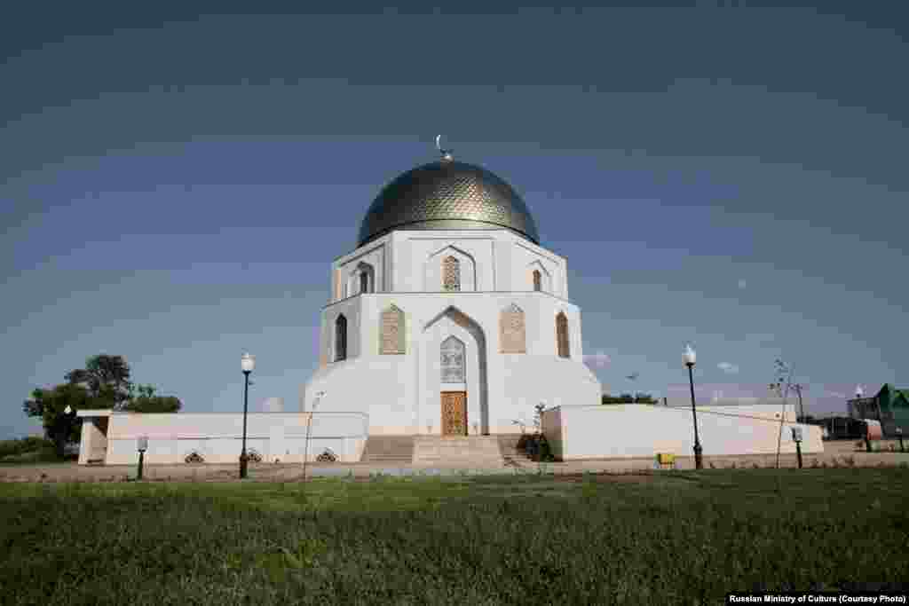 A three-storied octagon resembling a mosque is a commemorative sign unveiled on the bank of the Volga river to mark the adoption of Islam by Volga Bolgars.