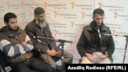 Mustafa Kazimov (left), Abakir Qazıyev (center), and Allahyar Yusubov discuss their plight in RFE/RL's Baku Bureau.