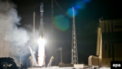 A Soyuz ST-B rocket takes off at the Guiana Space Center in Kourou in September 2015.