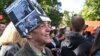 Yury Sternik takes part in a protest against pension reform at Sverdlovsk Park in St. Petersburg on September 16, complete with his "Sternik hat."