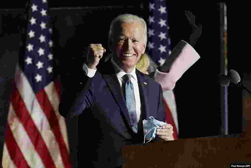 A demokrata elnökjelölt, Joe Biden támogatóihoz beszélt november 4-én Delaware államban.