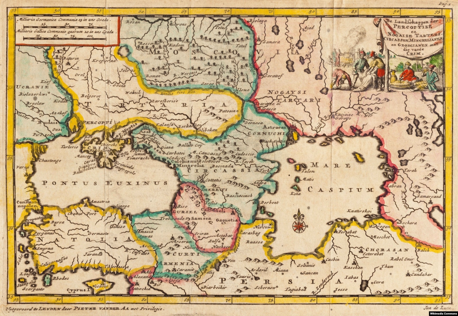 Кримське ханство на карті 1707 року, ліворуч – Україна, а праворуч – Московія