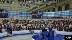 Prime Minister Vladimir Putin during his annual televised phone-in show in Moscow
