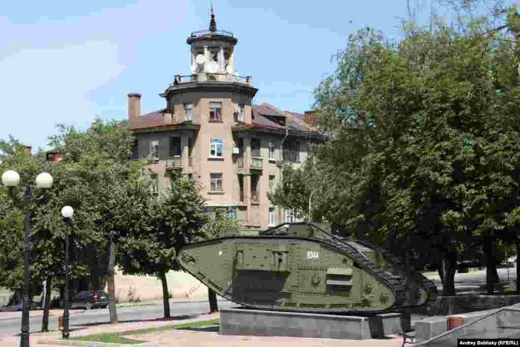 A World War I-era British tank stands as a monument to Allied intervention in the Russian Civil War.