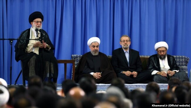 (L to R) Supreme Leader Ali khamenei, President Hassan Rouhani, Parliament Speaker Ali Larijani, and Head of Judiciary Sadegh Larijani. File photo