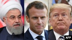 President of Iran Hassan Rouhani (L), French President Emmanuel Macron (C) and Donald Trump. File photos