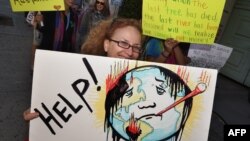 Екологічні активісти під час мітингу в Лос-Анджелесі із закликами до дій проти змін клімату, 29 листопада 2015 року, за день до початку кліматичної конференції в Парижі