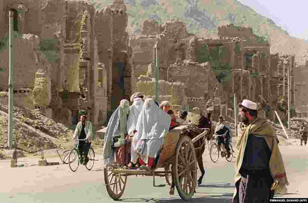 Women in Kabul soon after the Taliban seized control of the capital. Women were also forbidden from working or getting an education -- beyond learning the Quran until the age of 8.