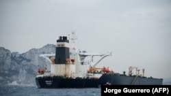 A picture shows supertanker Grace-1 off the coast of Gibraltar on July 6, 2019