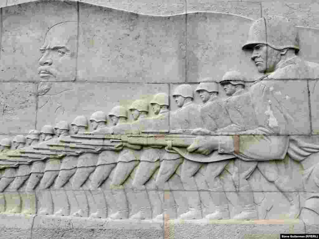 Berlin, Germany. In the heart of the European Union, Lenin lives on above a phalanx of Red Army soldiers at the Soviet War Memorial in Treptower Park.