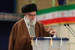 Iranian Supreme Leader Ayatollah Khamenei casts his ballot on February 21.