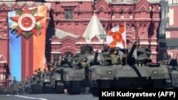 Russian T-14 Armata tanks parade through Red Square during the Victory Day military parade in Moscow on May 9.