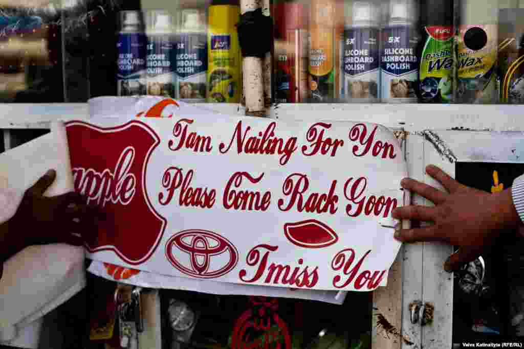 &ldquo;I am nailing for you. Please come back soon. I miss you.&rdquo; One shopkeeper says he sells around 20 stickers per day.&nbsp;