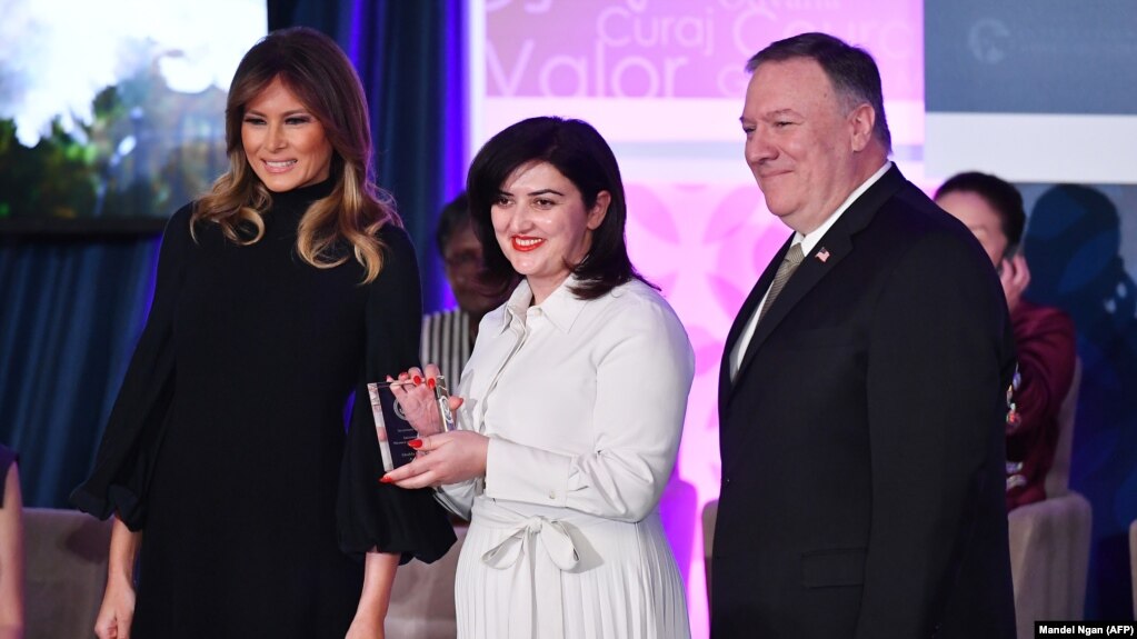 Shahla Humbatova receives the International Women of Courage Award at the State Department in Washington on March 4, 2020.