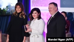 Shahla Humbatova receives the International Women of Courage Award at the State Department in Washington on March 4, 2020.