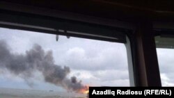 Azerbaijan -- A fire on an offshore oil platform in the Guneshli field - 05Dec2015