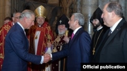 UK - Prince Charles greets Armenian President Serzh Sarkisian and Catholicos Garegin II during an ecumenical service at Westminster Abbey, London, 28Oct2015.