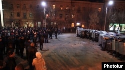 Armenia - Protesters clash with riot police near the Russian consulate in Gyumri, 15Jan2015.