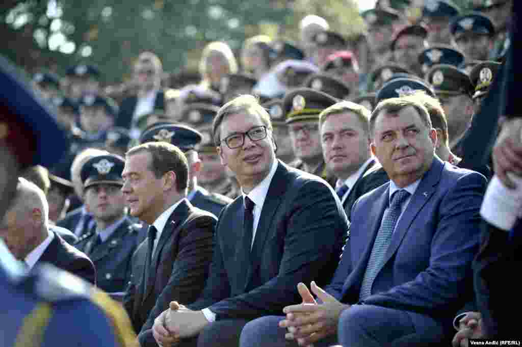 Premijer Rusije Dmitrij Medvedev, predsednik Srbije Aleksandar Vučić i član Predsedništva BiH Milorad Dodik