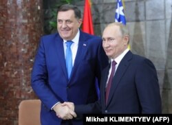 Глава Республики Сербской Милорад Додик и президент России Владимир Путин в Белграде, 2019 год