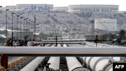 Oil export pipelines at an oil facility in Iran's Khark Island, on the shore of the Persian Gulf, February 23, 2016