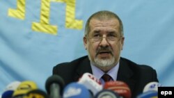 Председатель меджлиса крымско-татарского народа Рефат Чубаров на пресс-конференции в Симферополе. 17 марта 2014 года.