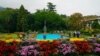 «Бал хризантем» в Никитском ботаническом саду, на заднем плане памятник богине Флоре. Ялта, поселок Никита. Архивное фото