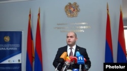 Armenia - Education Minister Armen Ashotyan at a news conference in Yerevan.