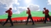 Аляксандар Лукашэнка выступае з трыбуны падчас параду 9 траўня 2020 году ў Менску