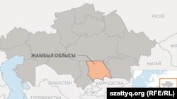 Жамбыл облысының аумағы көрсетілген Қазақстан картасы.