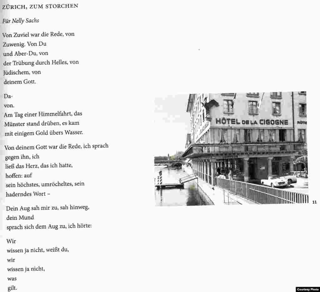 Poemul dedicat de Paul Celan lui Nelly Sachs cu ocazia întîlnirii lor la Zürich