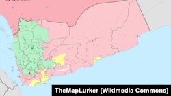 در این نقشه از یمن، بخش‌های تحت کنترل القاعده یمن سفید شده است 